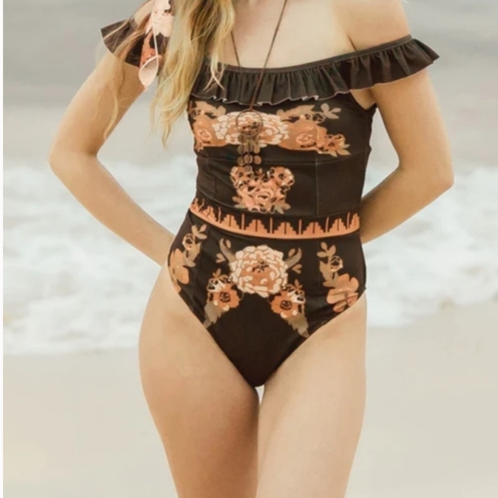 NWT Women’s JOYFOLIE Evie one piece raven floral swimsuit- Size XL